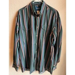 Vintage Wrangler Brush Popper Men's XL Striped Cowboy Ranch Western Shirt